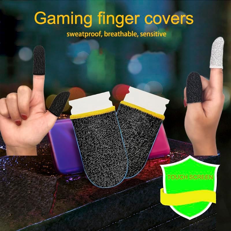CNHIDEE Gaming Finger Sleeves | 0.15mm Silver Fiber for PUBG Mobile Touchscreen Devices | Anti-Sweat Thumb Sleeves Ergonomic Smooth, Extremely Thin Fit Ultra Breathable for COD, Free Fire Black 12PCS - Image 4